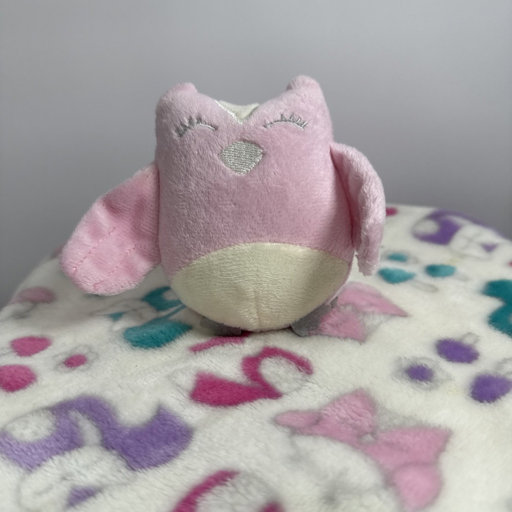 Lightning Bug Pink White Teal Owl Fox Security Blanket Satin Back Baby Lovey 13" - Picture 2 of 10